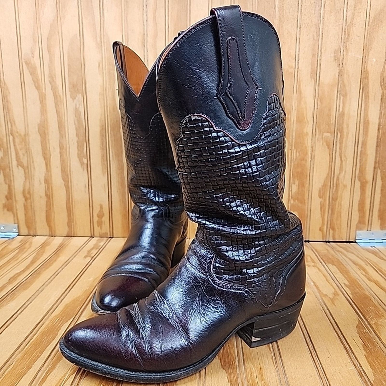 The Unbranded Brand Handmade Woven Leather El Dorado Western Cowboy Boots Men 9D Size US 9 / EU 42 - 1 Thumbnail