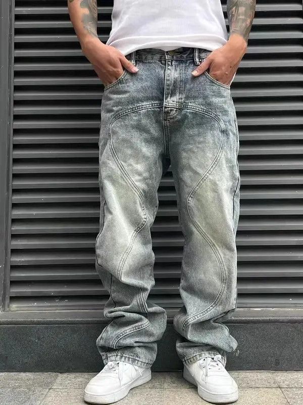 image of Street 90's Hiphop Washed Skateboard Hip-Hop Jeans in Light Blue, Men's (Size 32)