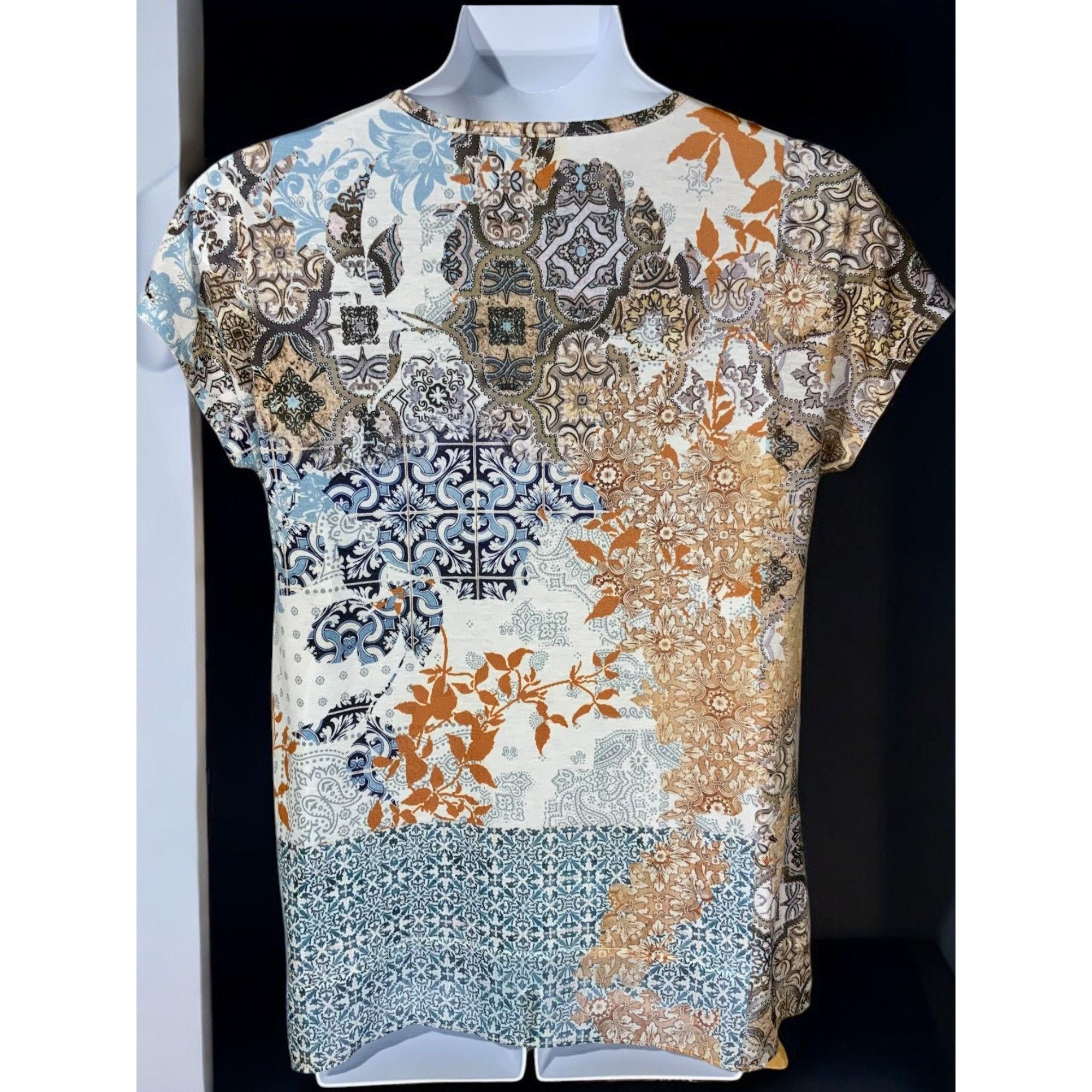 Chicos Chicos Zenergy Large Blouse Paisley Floral Short Sleeve Size L / US 10 / IT 46 - 3 Thumbnail
