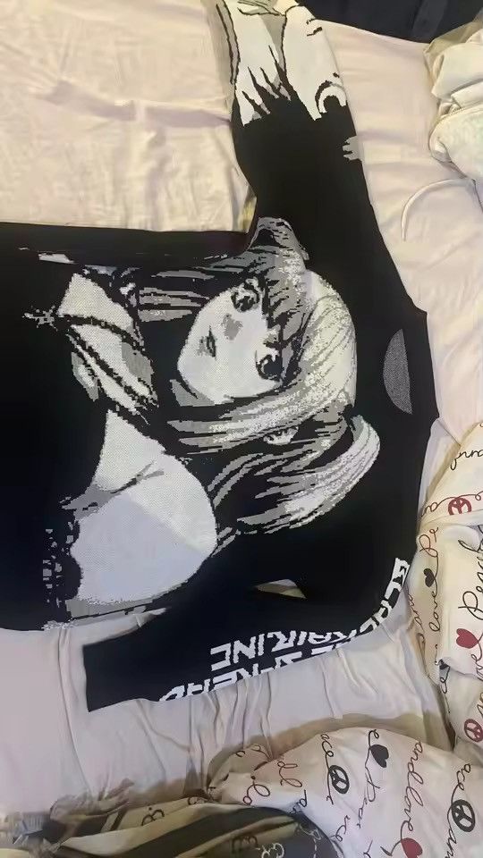 Japanese Brand Anime Knit Sweater Black White Oversized Jumper Size US L / EU 52-54 / 3 - 10 Thumbnail
