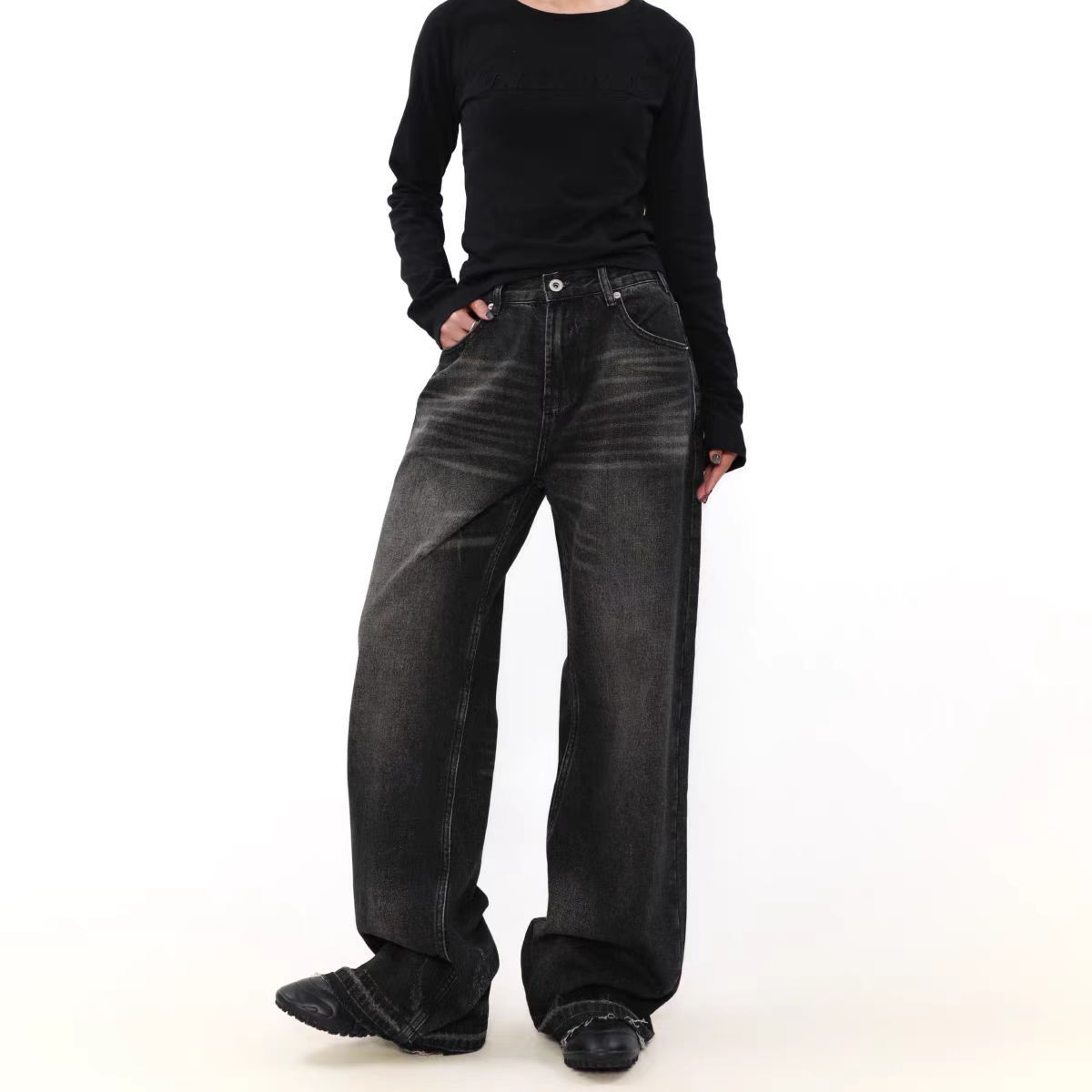 Japanese Brand × Jean Street Wash Wide Leg Straight Jeans Size US 33 - 2 Thumbnail