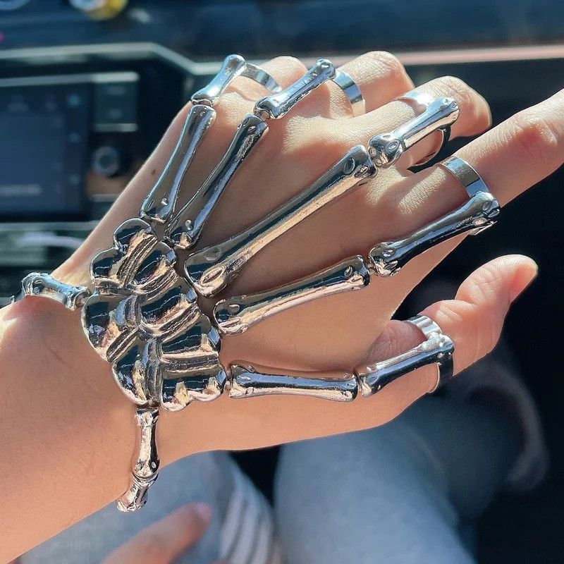 Jewelry Streetwear Unbrnd Skeleton Ring Hand Bracelet Bones Goth Human Jewelry Chrome Grailed
