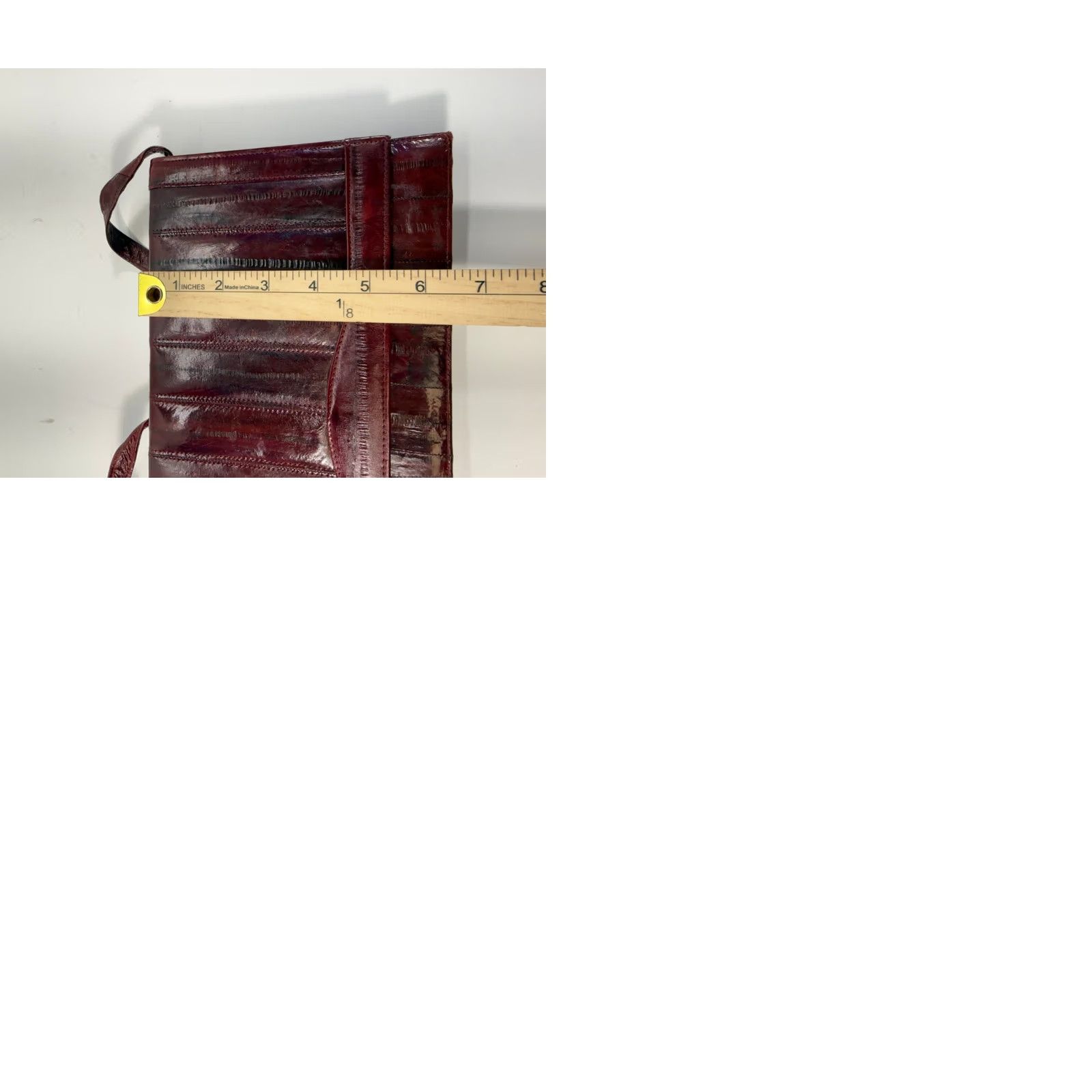 Skin VINTAGE Envelope Clutch Purse Handbag Womens Burgundy Red Eel Skin Leather Size ONE SIZE - 9 Thumbnail
