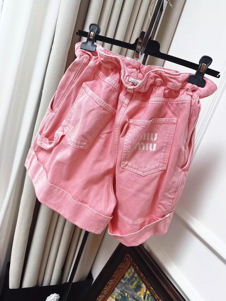 Miu Miu Pink Denim Shorts with Logo-2506