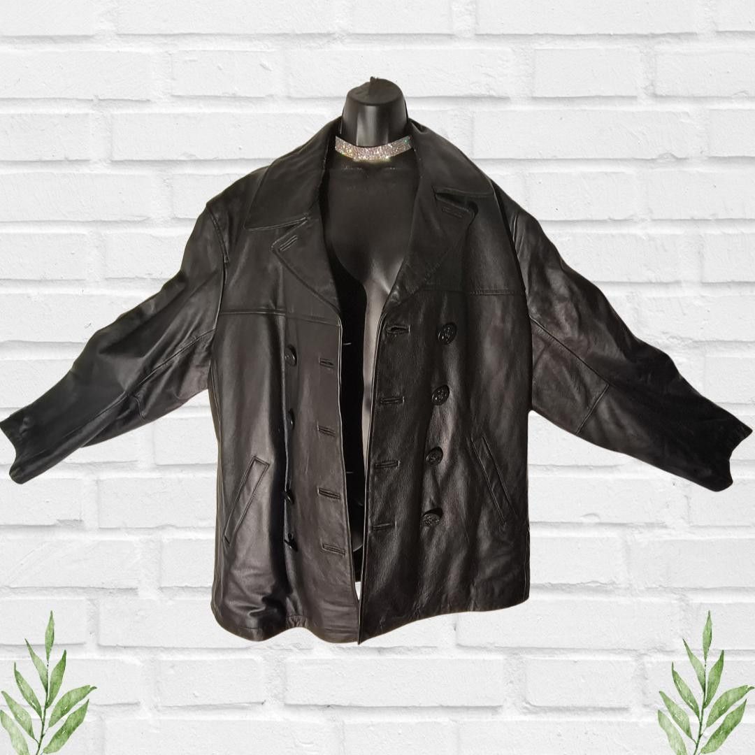 Gap Gap Men's Black Leather Y2k Vintage Peacoat Overcoat Size M Size US M / EU 48-50 / 2 - 6 Thumbnail