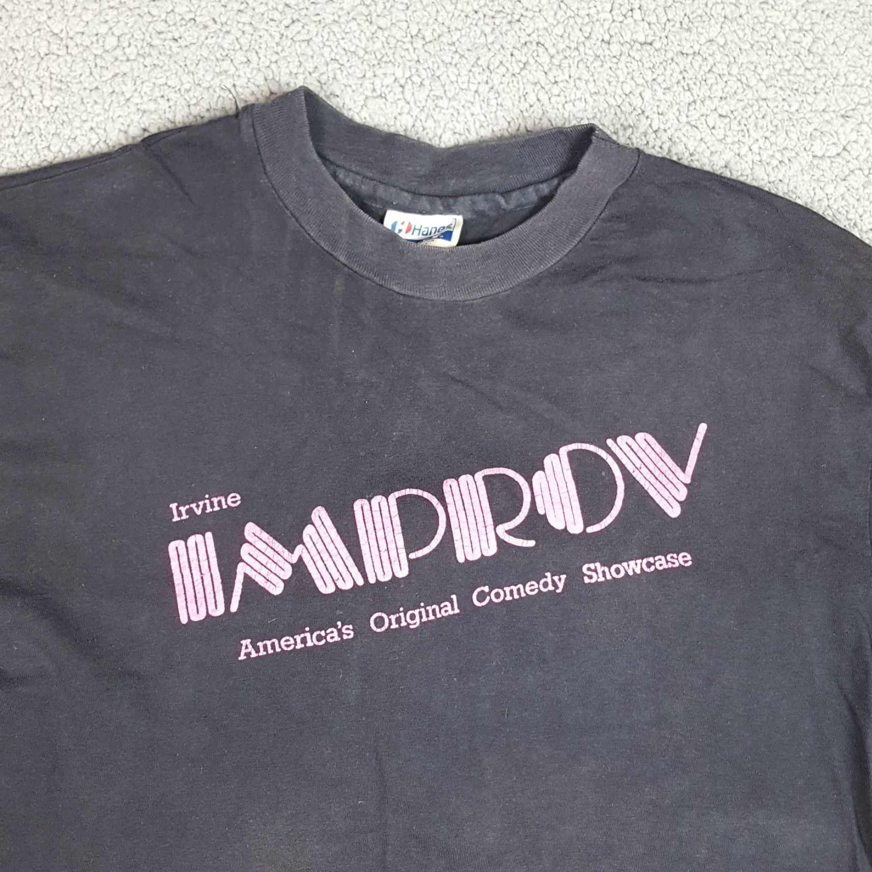 Hanes VINTAGE Hanes 90s Improv Comedy T-Shirt Adult Large Black Faded Retro Grunge Mens Size US L / EU 52-54 / 3 - 2 Thumbnail