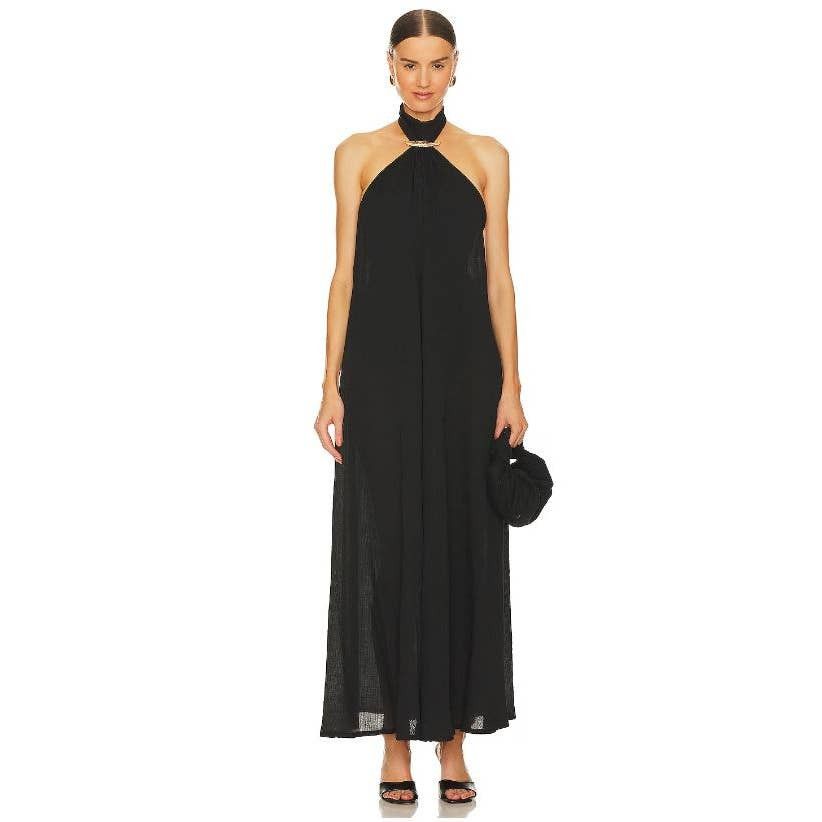 image of Rangel Sleeveless Jasmine Halterneck Maxi Dress Bodysuit in Black, Women's (Size Medium)