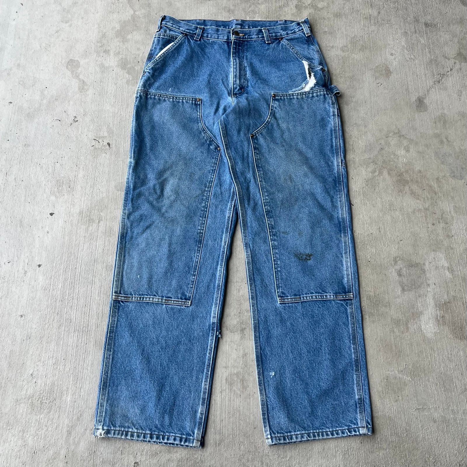 Carhartt × Vintage Carhartt blue denim jeans double knee work carpenter pants Size US 33 - 1 Thumbnail