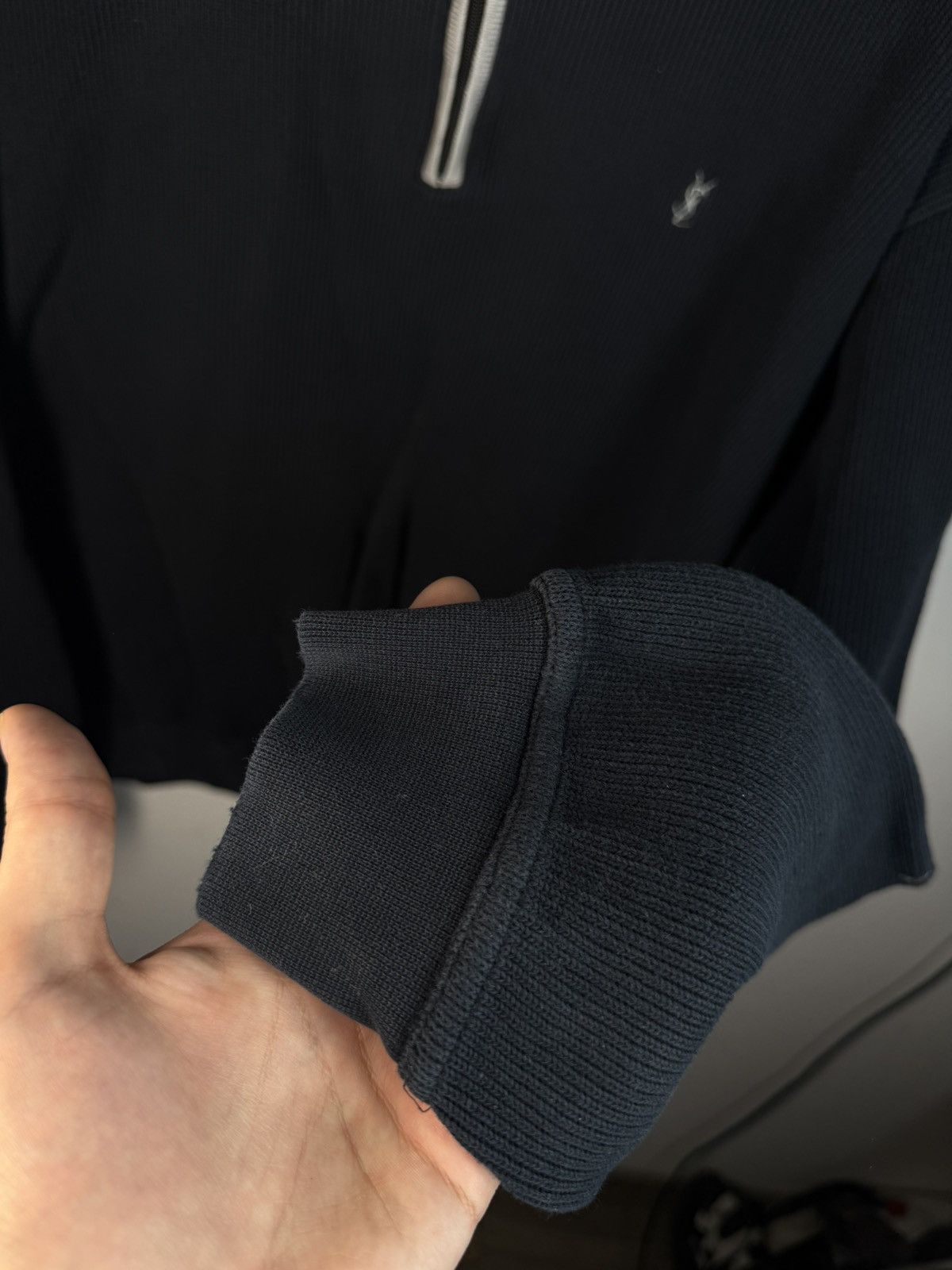 Yves Saint Laurent 90s YSL Sweatshirt 1/4 Quarter Zip Black Vintage Sweater Size US XL / EU 56 / 4 - 7 Thumbnail