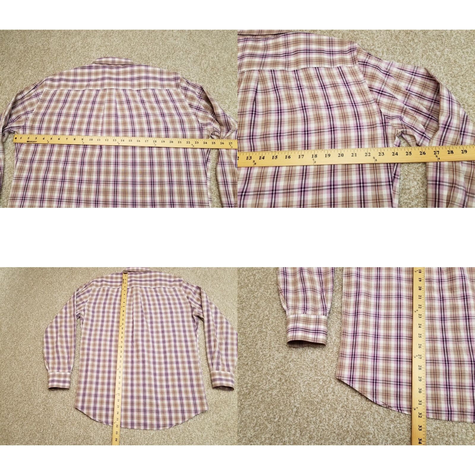 Peter Millar Peter Millar Shirt Men Large Purple Brown Plaid Button Down Casual Dress Cotton Size US L / EU 52-54 / 3 - 8 Thumbnail
