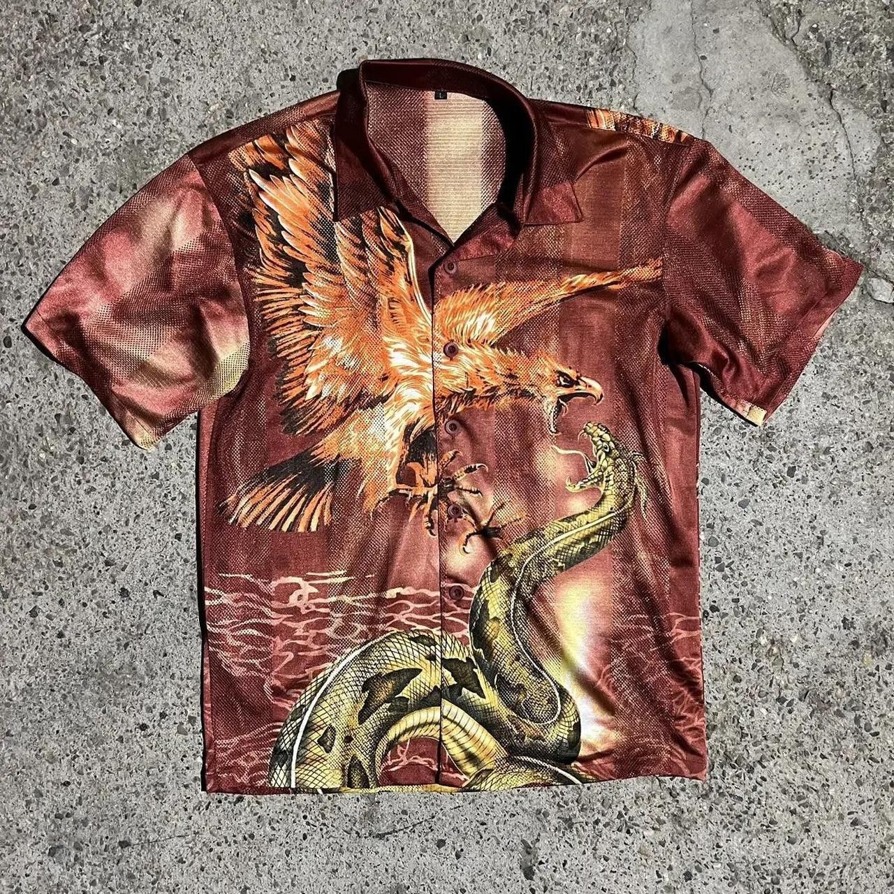 Vintage Vintage Y2K Rare Alt Tribal Dragon Skull Hawaiian Shirt Size US M / EU 48-50 / 2 - 1 Thumbnail