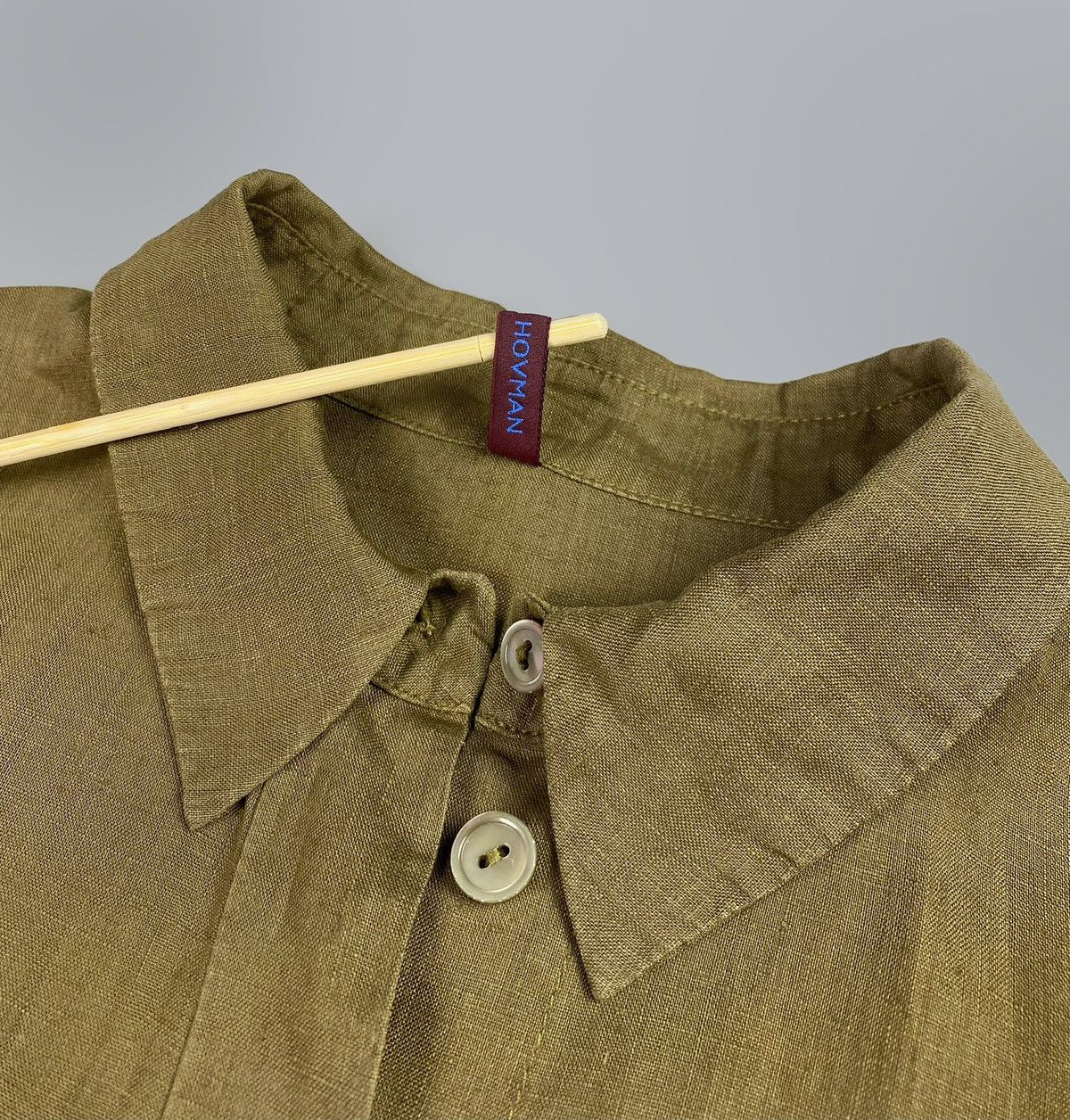 Vintage Women's KATHARINA HOVMAN 100% Linen LS Khaki Shirt US 6 Size M / US 6-8 / IT 42-44 - 14 Thumbnail
