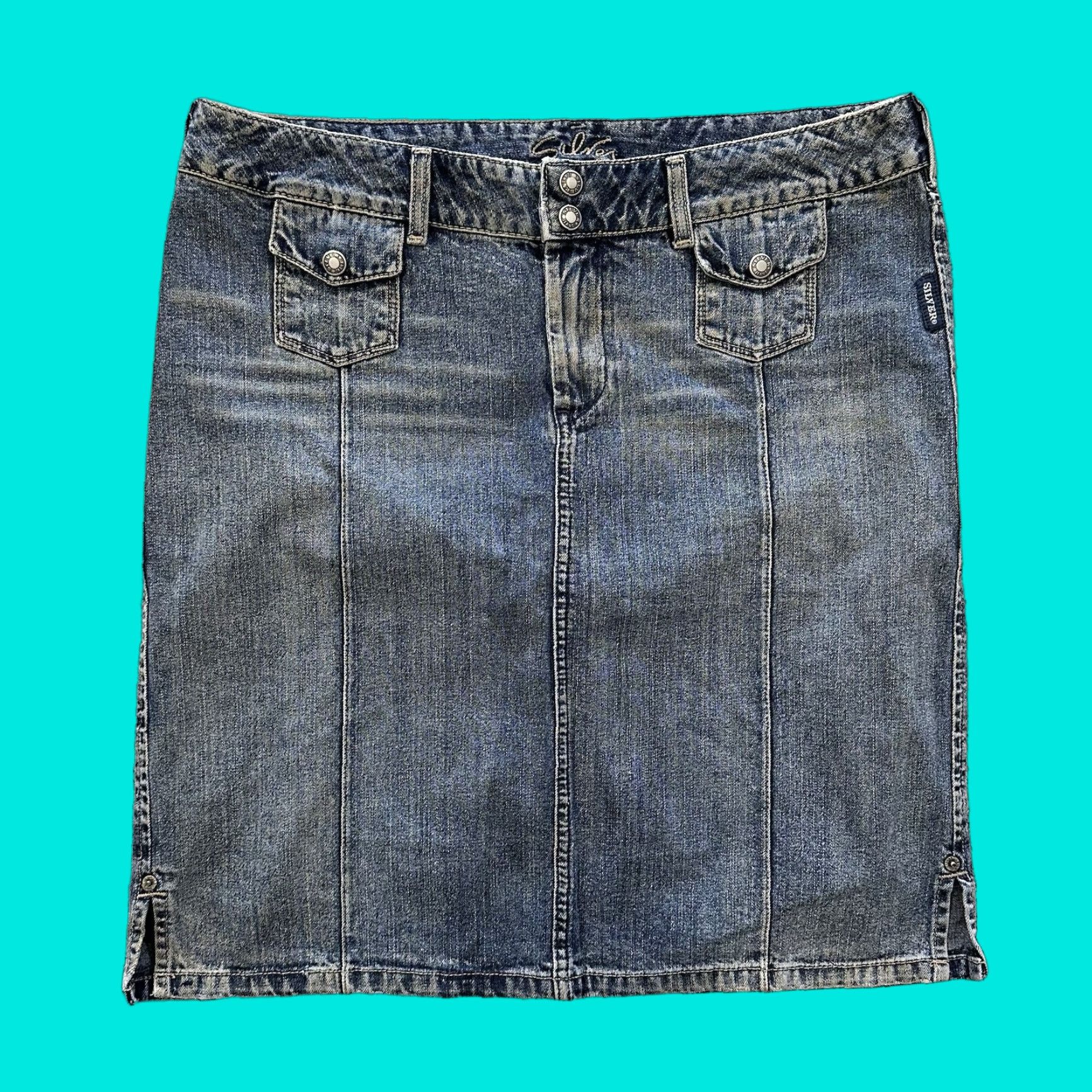 Silver Jeans Co. VINTAGE Silver Jeans Skirt Womens 32 Blue Midi Denim Cotton Solid Zip Casual 90s 2000s Mens Women Girls Size 24" / US 00 / IT 34 - 1 Thumbnail