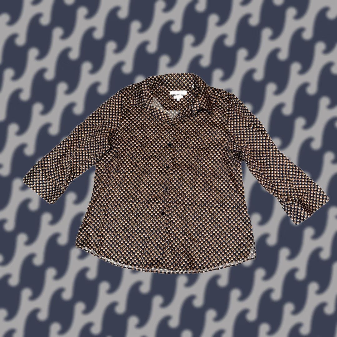 Vintage Foxcroft Button-Up Shirt Womens 18 Shaped Wrinkle Free Black Brown Dotted 3/4 Sleeve Collared Button-Up Casual Regular Size XXL / US 16-18 / IT 52-54 - 1 Thumbnail