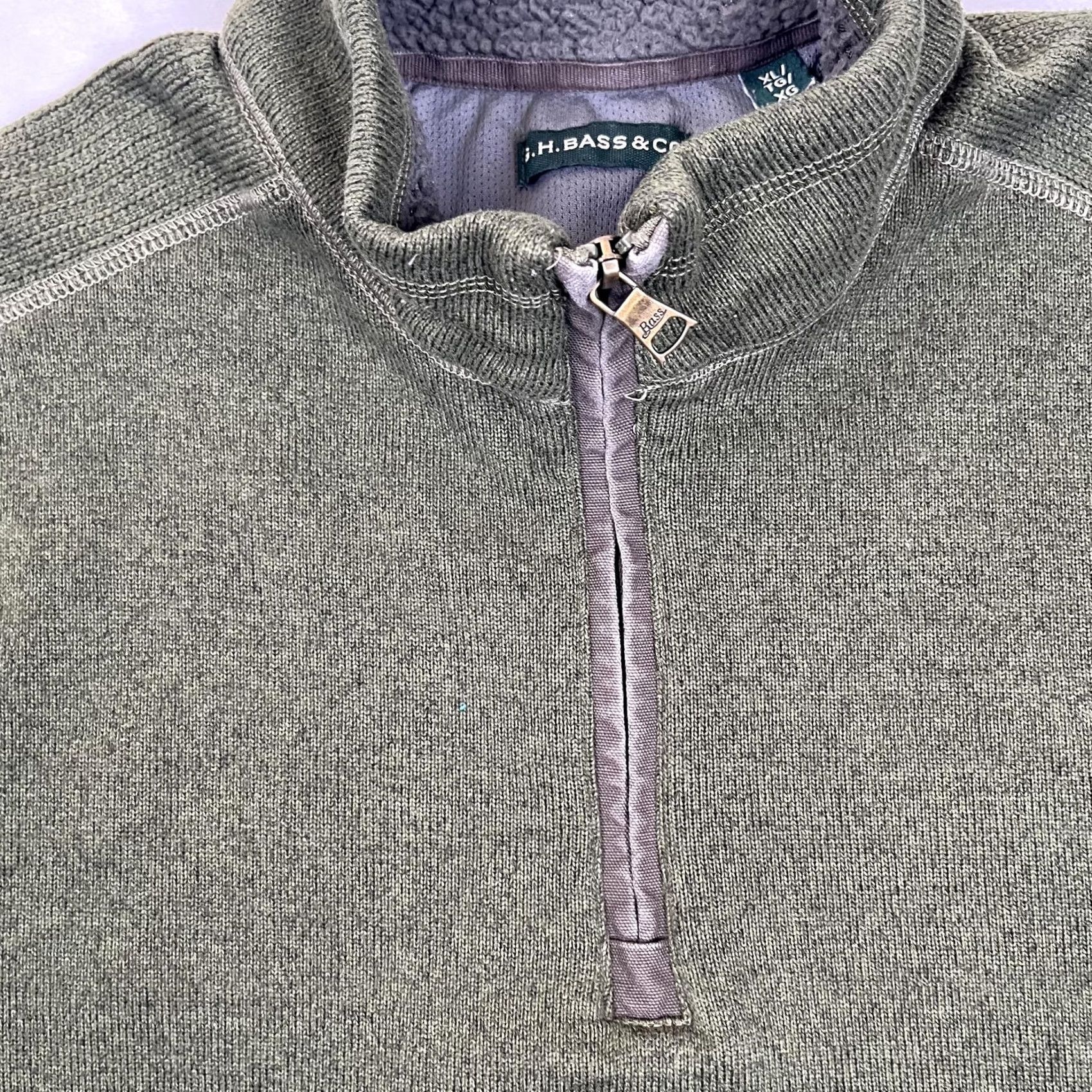 Vintage G.H. Bass & Co Sweater Mens XL Green 1/4 Zip Mock Neck Fleece Lined Pullover Size US XL / EU 56 / 4 - 3 Thumbnail
