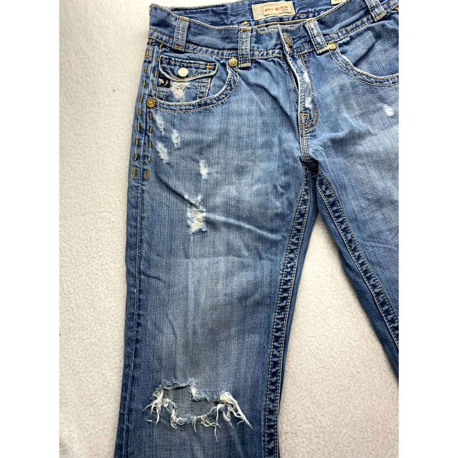 Denime Mens Mec Denim Jeans 32/34 Blue Denim Jeans Straight Distressed Vintage? Size US 32 / EU 48 - 3 Thumbnail