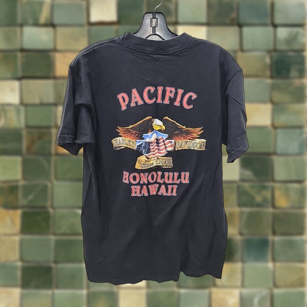 Harley Davidson VINTAGE Harley Davidson T-Shirt 2XL Black Hawaii Honolulu 90s Motorcycle Biker Mens Tee Size US L / EU 52-54 / 3 - 1 Thumbnail