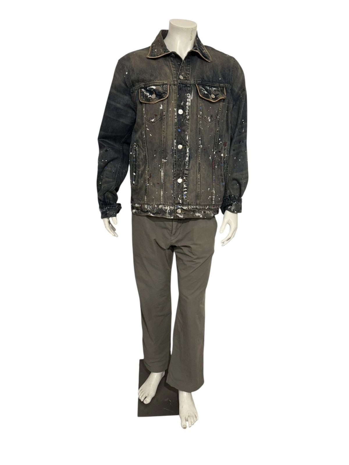 Amiri Amiri Mens Paint Splatter Denim Trucker Jacket Size US L / EU 52-54 / 3 - 1 Thumbnail