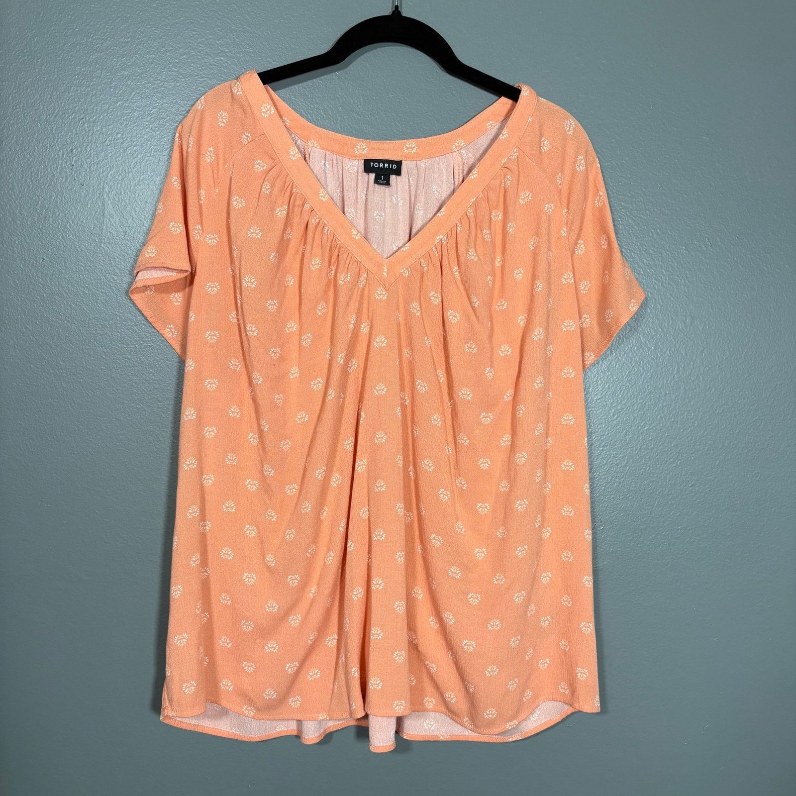 Torrid Torrid Peach & White Floral Gauzy Boho Peasant Top - 1 (1X) Size XL / US 12-14 / IT 48-50 - 1 Thumbnail