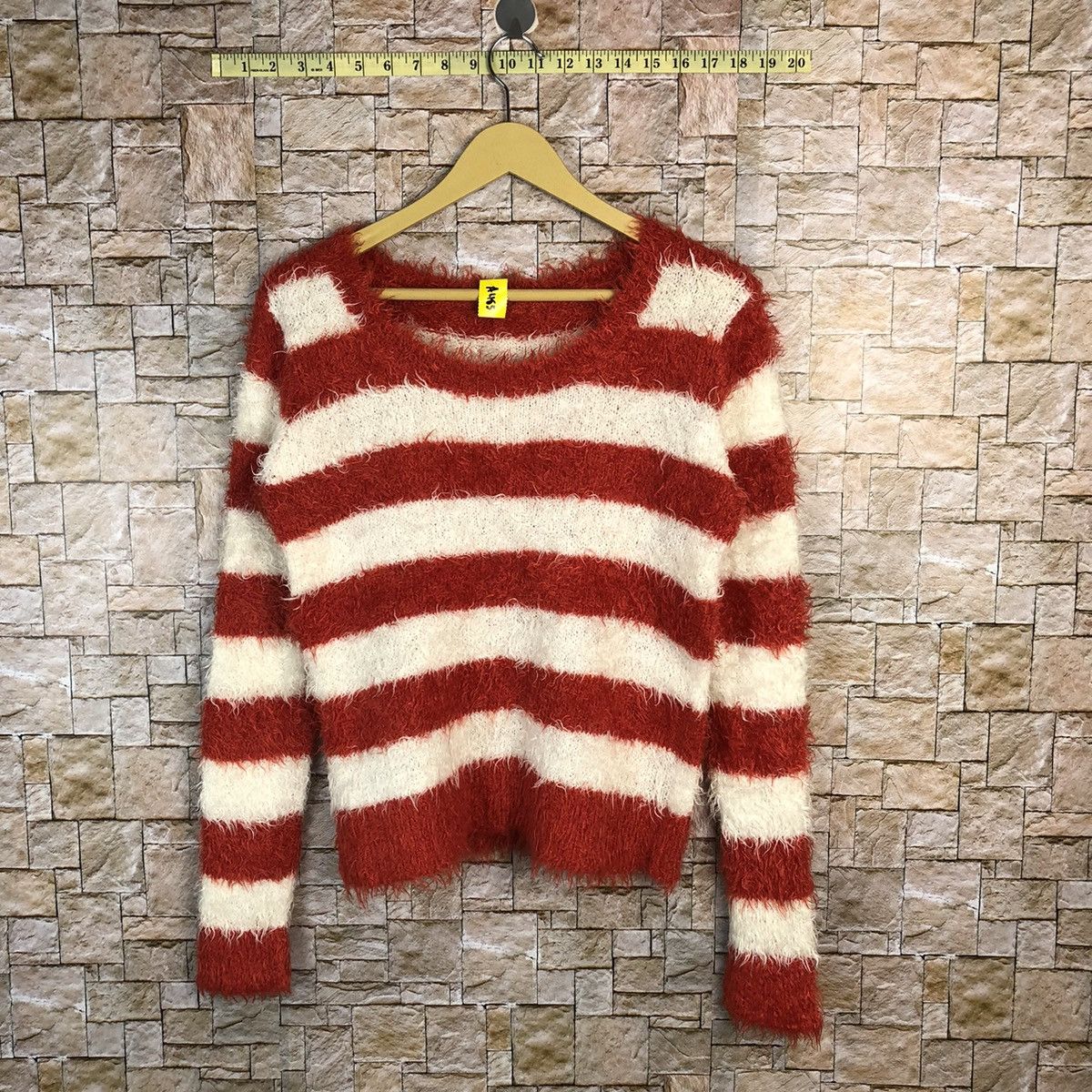 Japanese Brand Japanese Brand Red Stripe fur shaggy mohair Knitwear #A485 Size S / US 4 / IT 40 - 1 Thumbnail