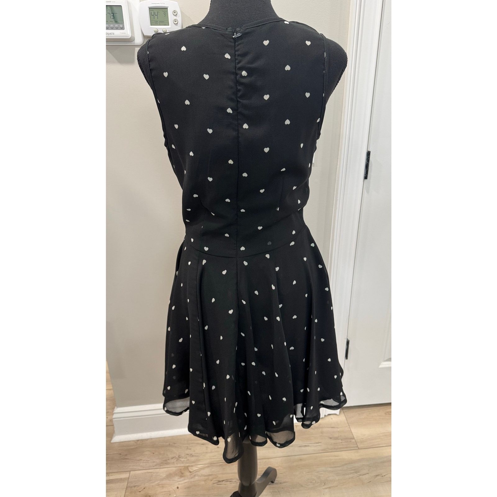 Anthropologie Maison Jules Fit and Flare Dress Hearts Black Medium Retro Size M / US 6-8 / IT 42-44 - 2 Thumbnail