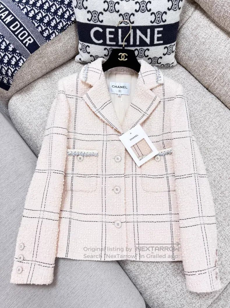 Chanel Chanel Silver silk plaid tweed long-sleeved jacket Size XXS / US 00 / IT 34 - 2 Thumbnail