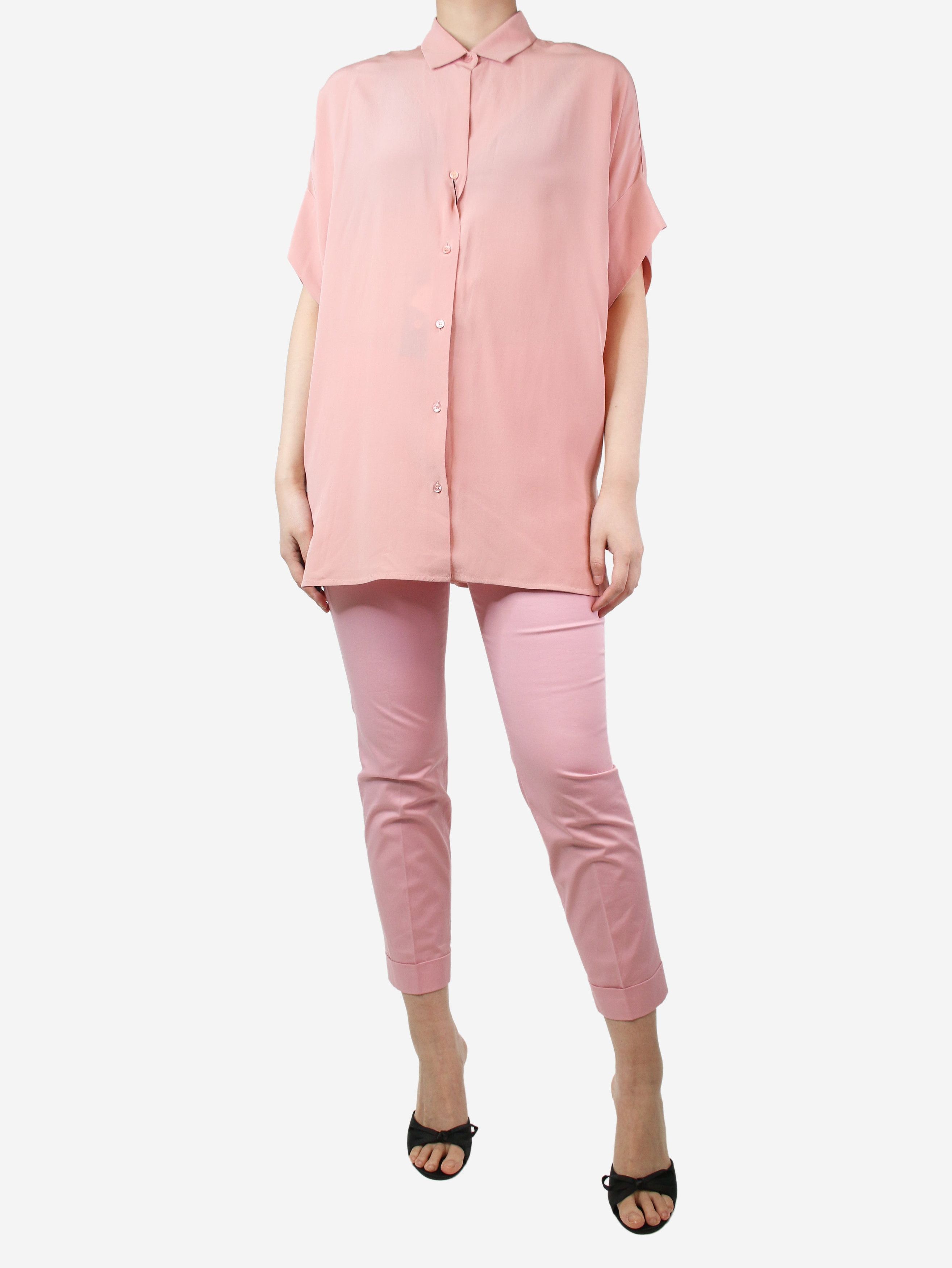 image of Weekend Max Mara Pink Short-Sleeved Silk Shirt - Size Uk 8, Women's