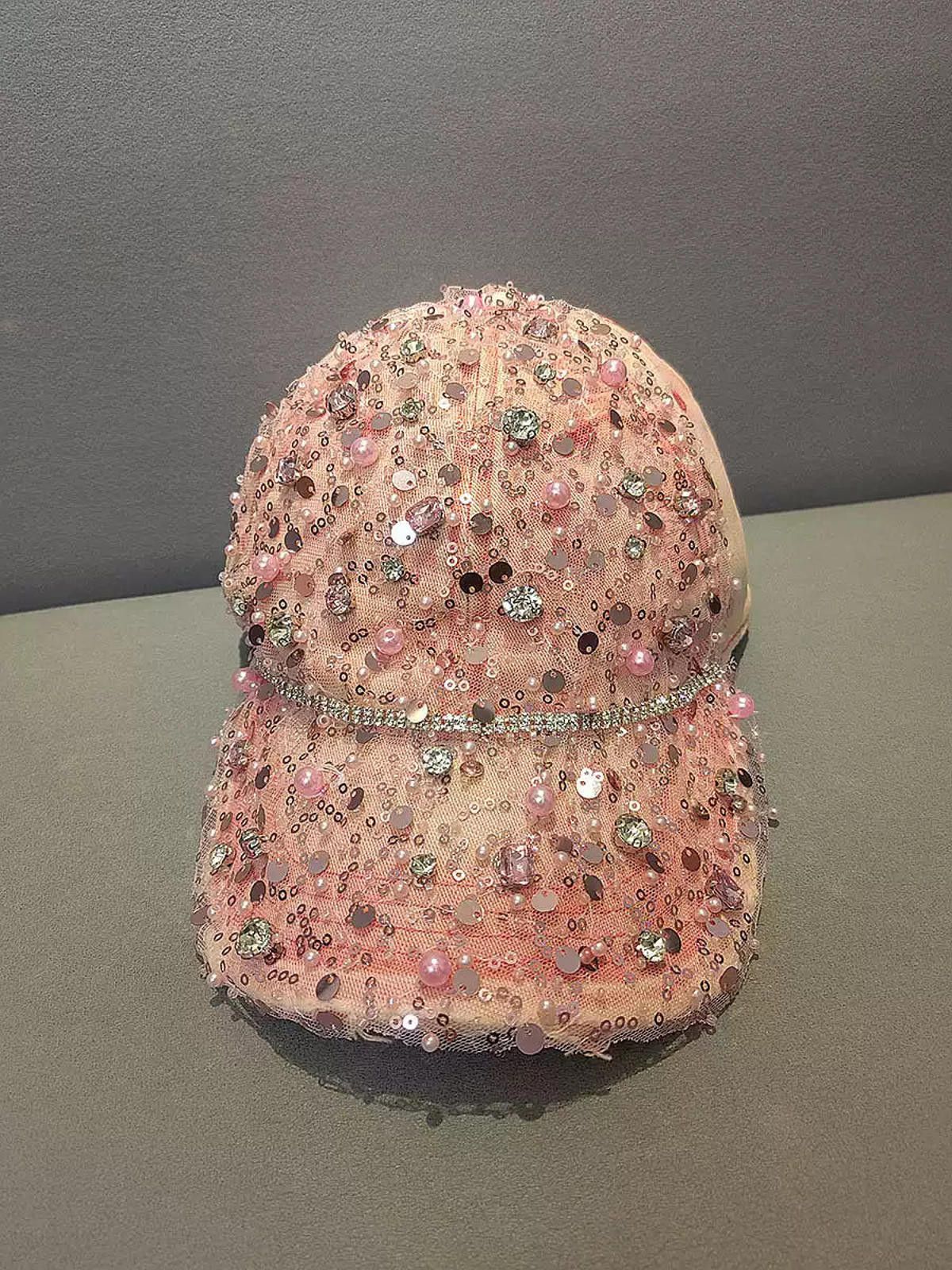 Japanese Brand Pink Embellished Sequin Baseball Cap, Women's Hat Size ONE SIZE - 1 Thumbnail