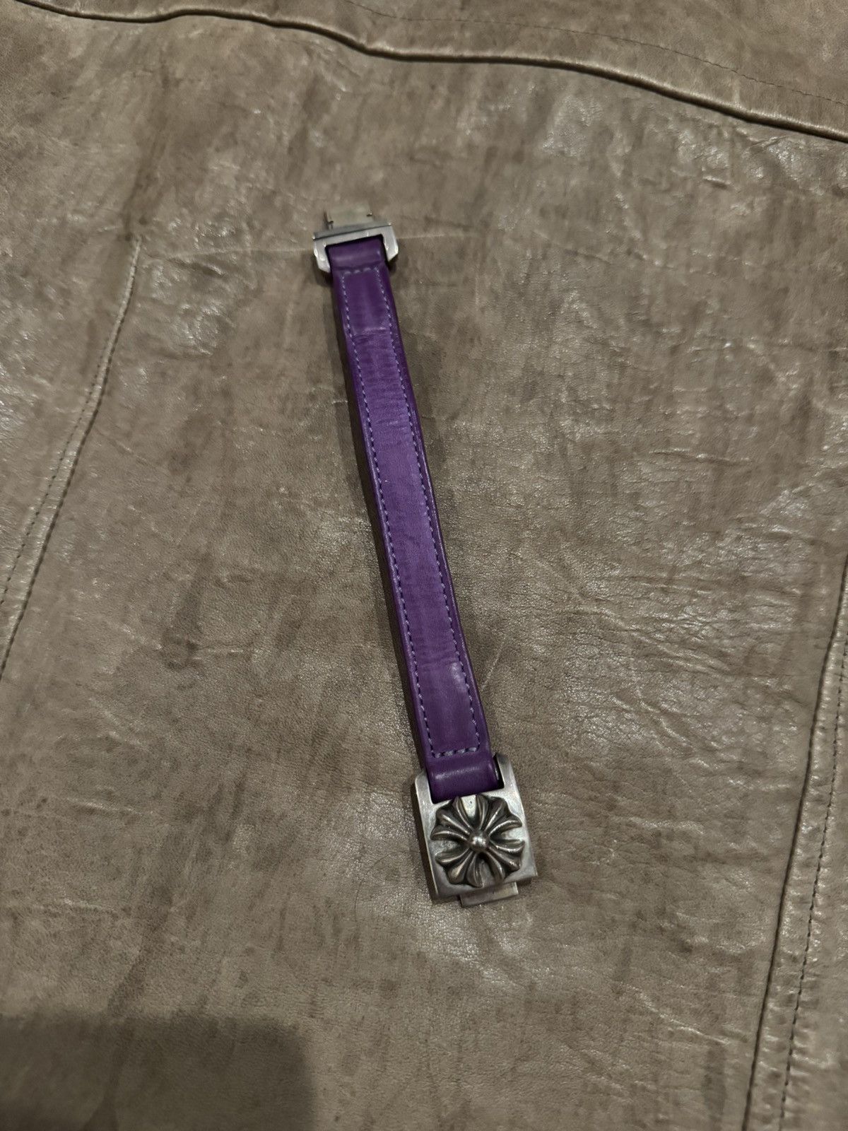 Chrome Hearts Chrome Hearts Purple Leather Harness Clasp Bracelet Silver Size ONE SIZE - 2 Thumbnail