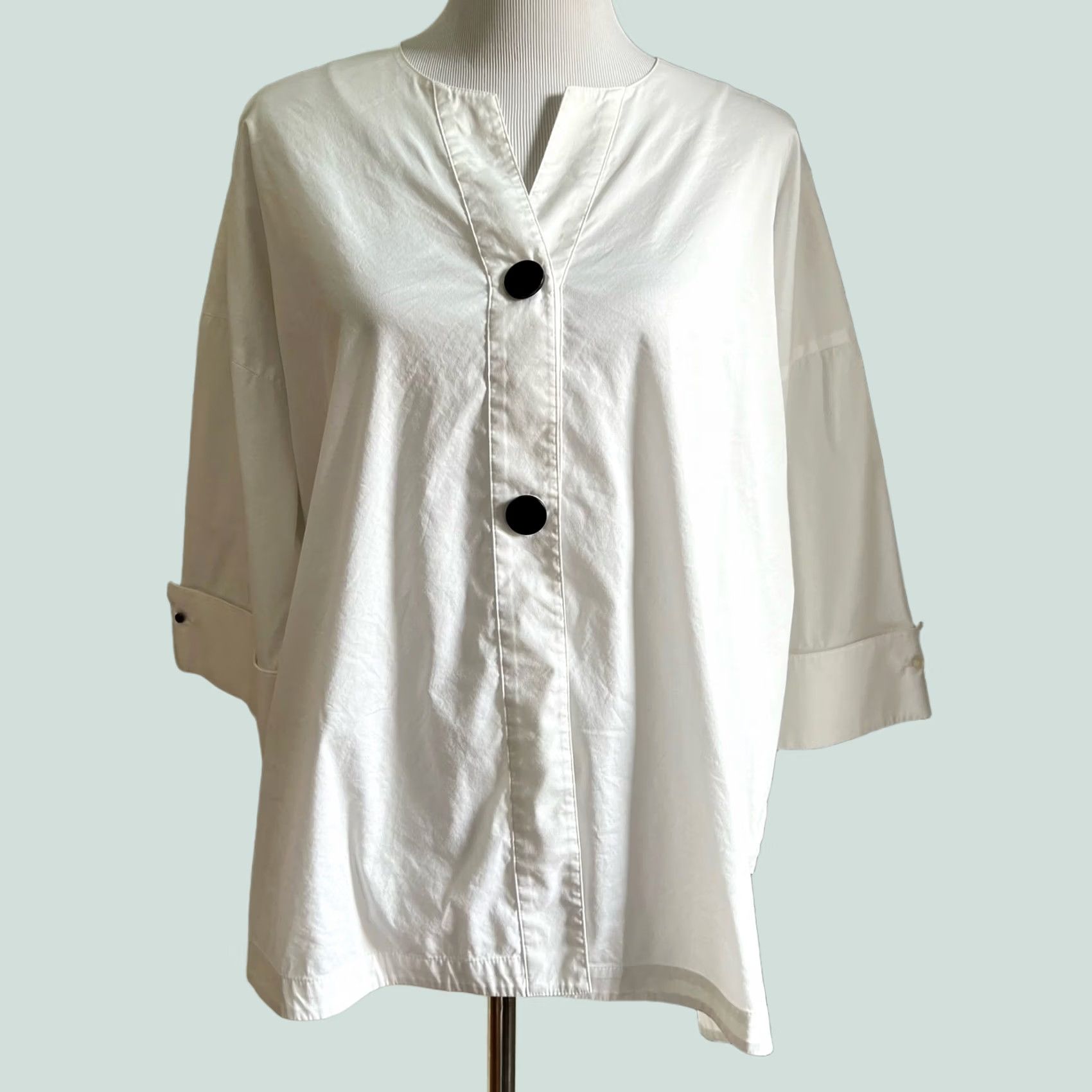 Vintage Ming Wang Blouse Womens XL White Stretch Cotton 3/4 Sleeve Button Front Top Shirt Size XL / US 12-14 / IT 48-50 - 1 Thumbnail