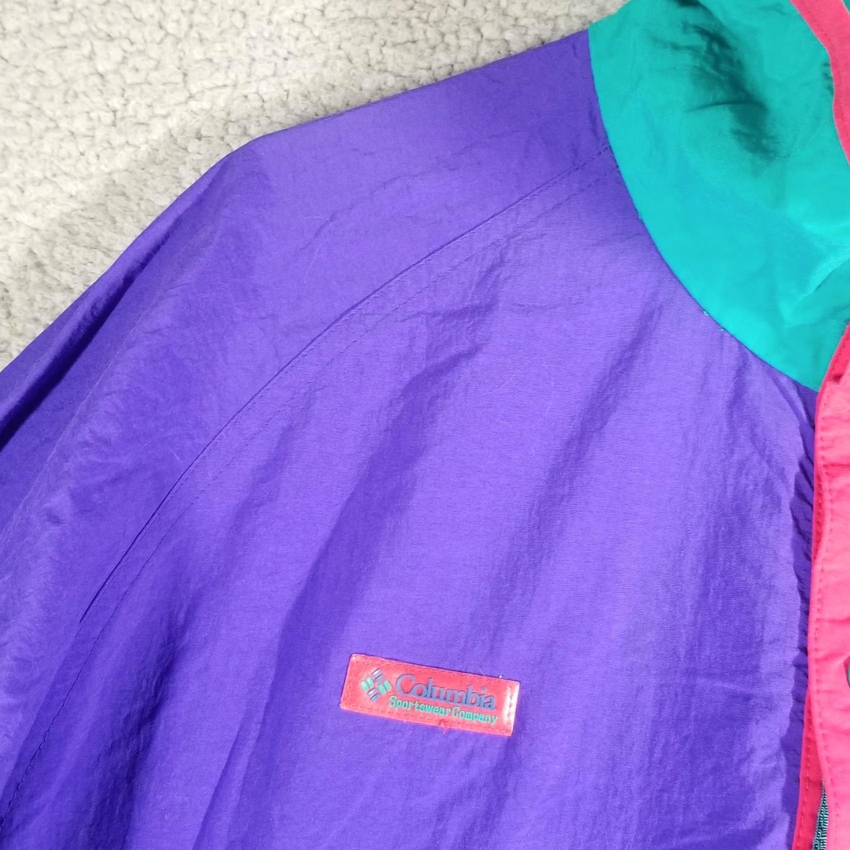 Altea Columbia Windbreaker Jacket Mens L Purple Teal Colorblock Snap Adjustable Wind-Resistant Lightweight Pockets zippered Short Stand-Up Collar Fall Size US L / EU 52-54 / 3 - 3 Thumbnail