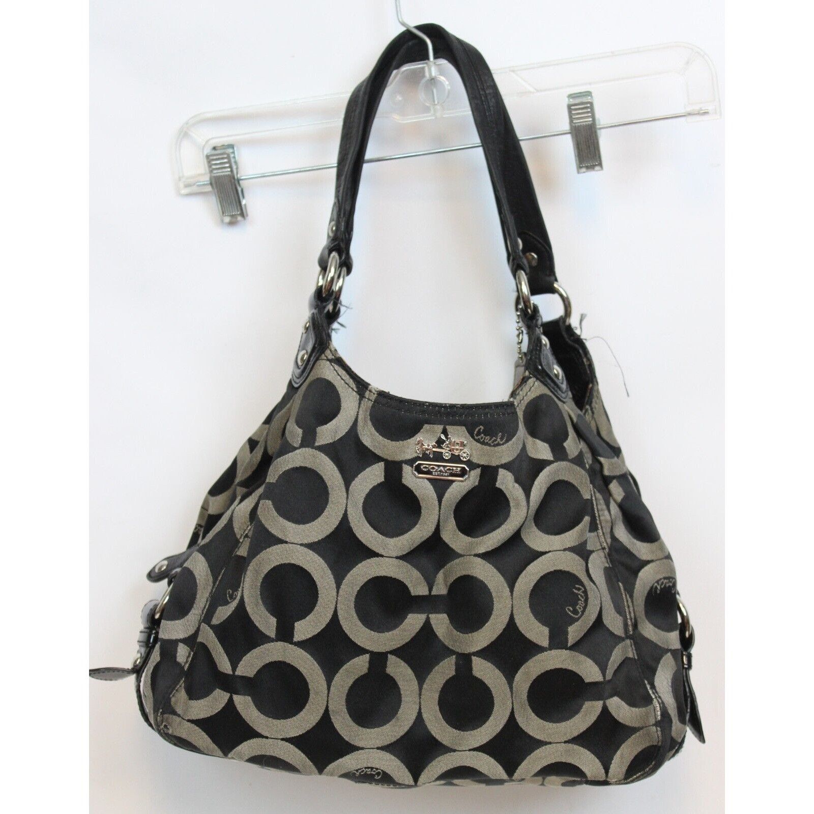 Coach Maggie Mia Optic Grey Canvas Hobo Bag Magnet Button Ma - Main Image
