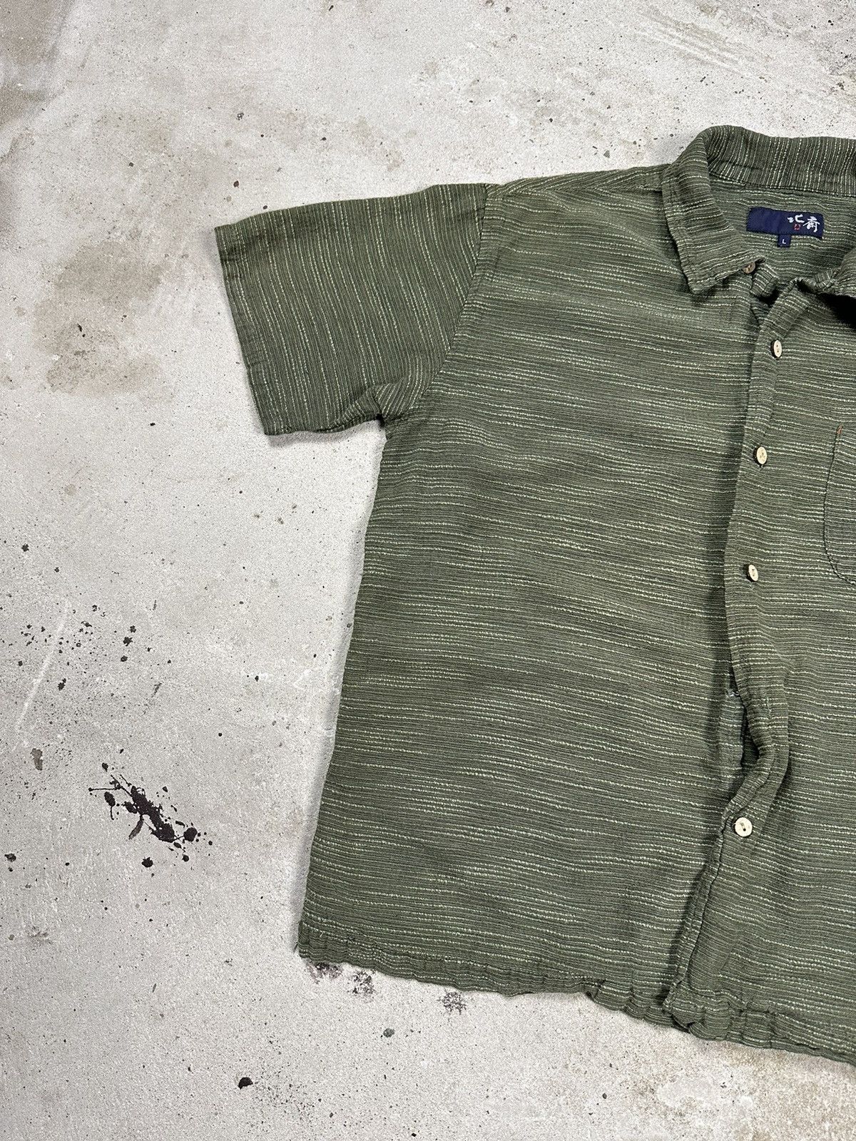 Japanese Brand × Vintage Vintage Y2K Japanese Khaki Striped Short Sleeve Shirt Size US M / EU 48-50 / 2 - 5 Thumbnail