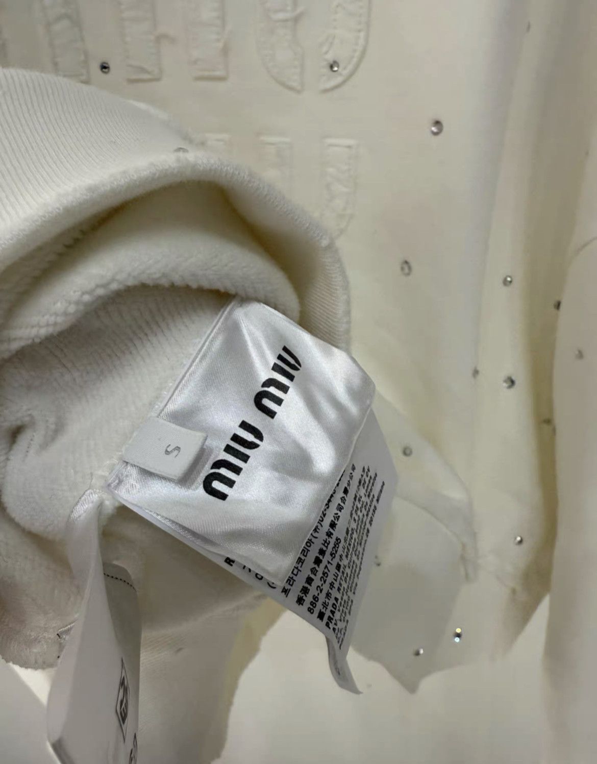 Miu Miu Miu Miu White Crystal Round Neck Sweatshirt Size S / US 4 / IT 40 - 4 Thumbnail