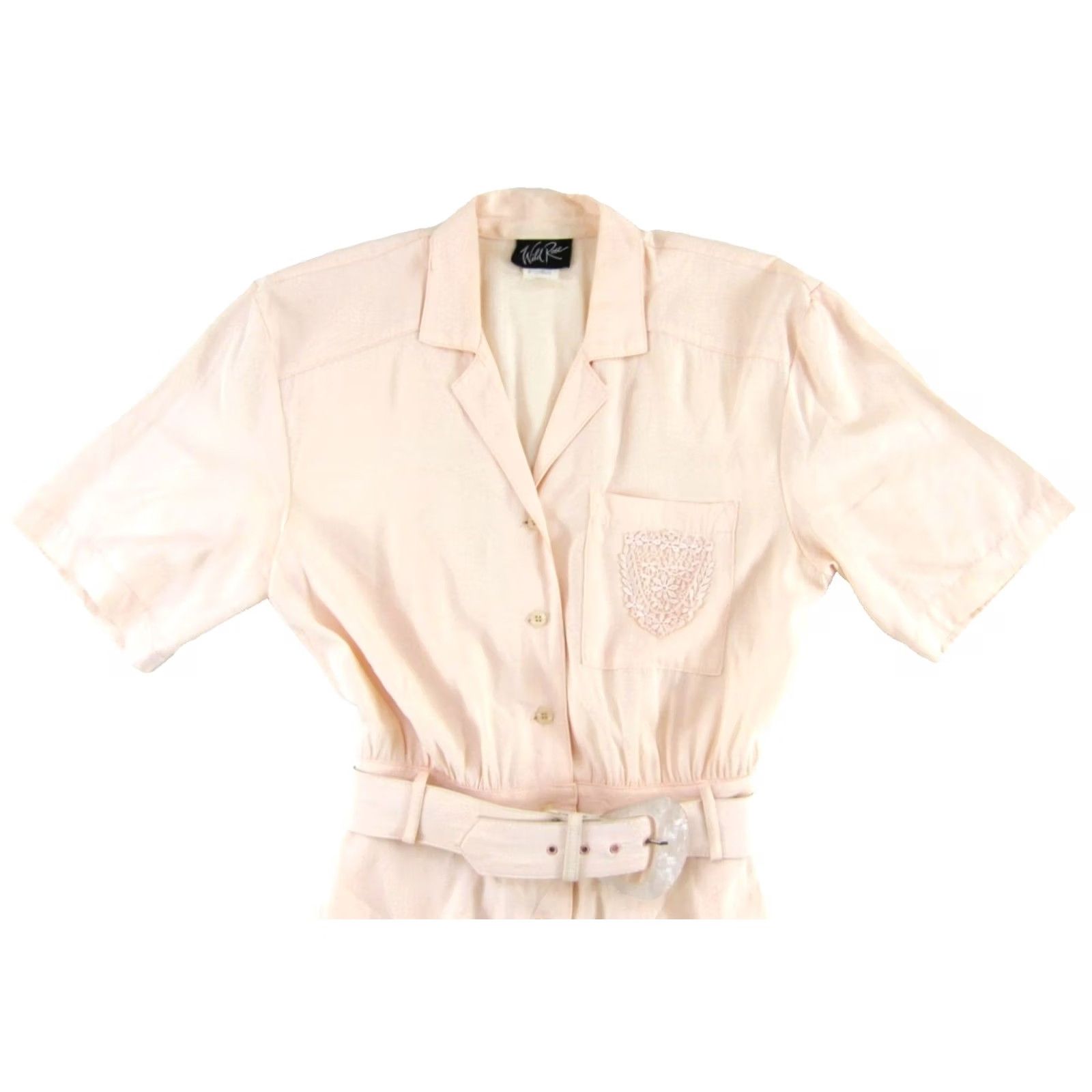 Vintage VINTAGE Wild Rose Dress Maxi, Belted, Pockets, Long (Collared Button-Up) Pink 1980s Women Size 6 Size M / US 6-8 / IT 42-44 - 4 Thumbnail