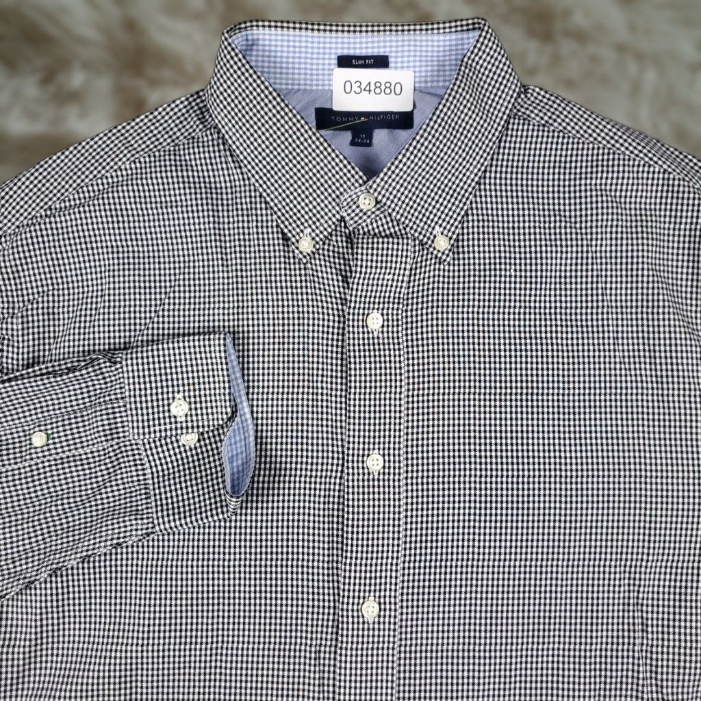 Tommy Hilfiger Tommy Hilfiger Dress Shirt Mens 17 Blue Check Button-Up Long Sleeve Size 46R - 1 Thumbnail