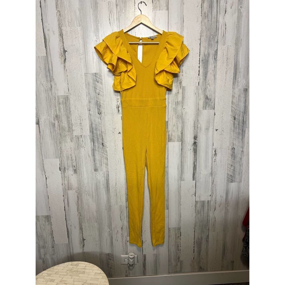 Other Haute Monde Mustard Yellow Ruffle Sleeve Jumpsuit | Women’s Size 28" / US 6 / IT 42 - 3 Thumbnail