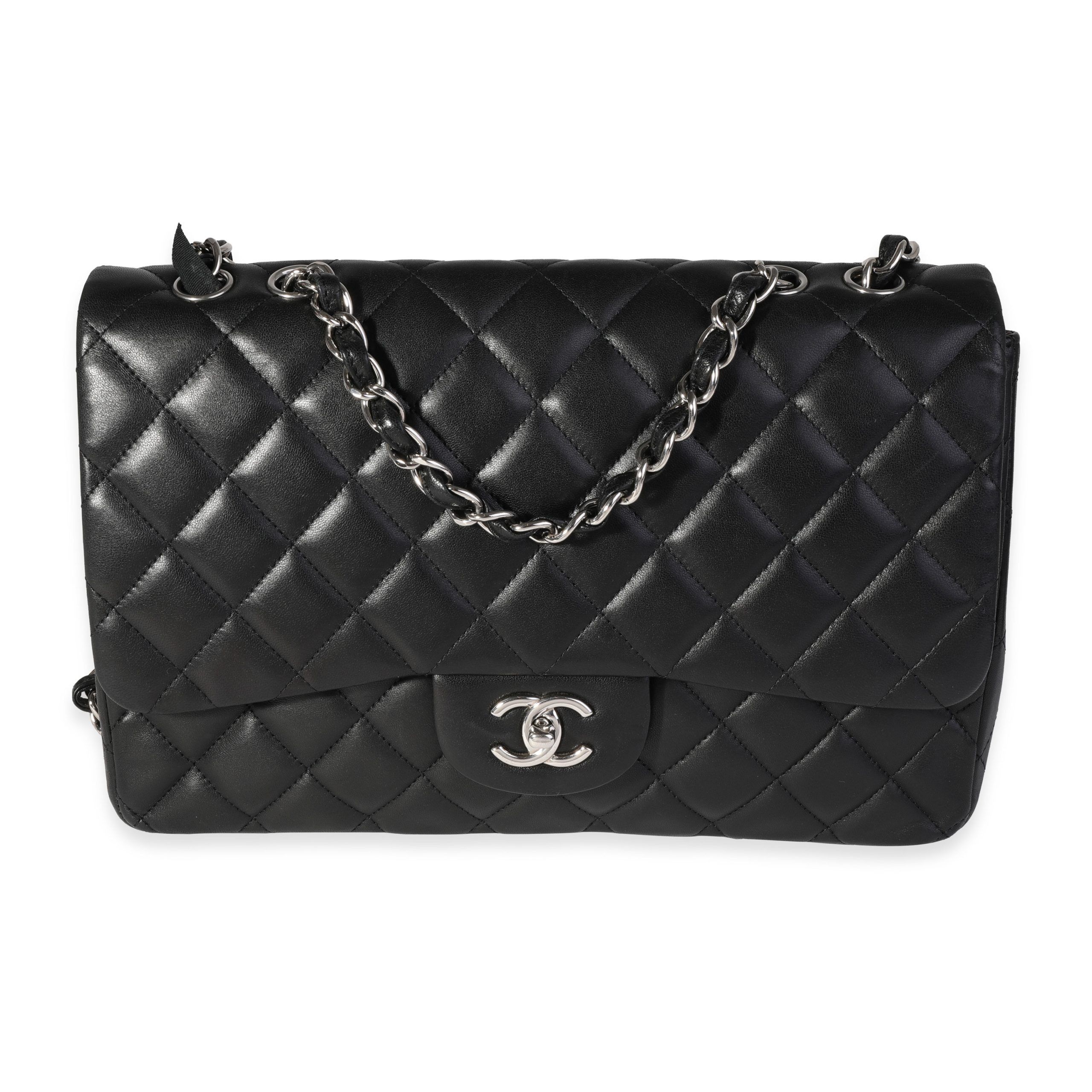 image of Chanel Black Quilted Lambskin Jumbo Classic Single Flap Bag, Women's