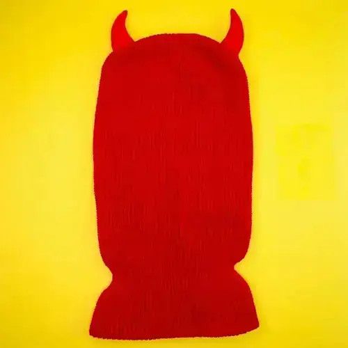 Handmade Red Devil Horns Skimask Balaclava Beanie Cap face cover mask Size ONE SIZE - 2 Thumbnail
