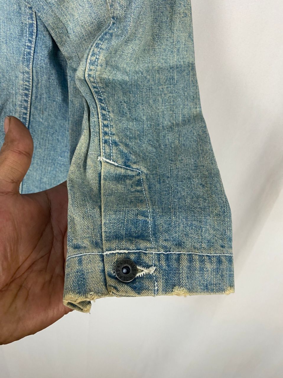Vintage big shark jeans button up distressed jacket