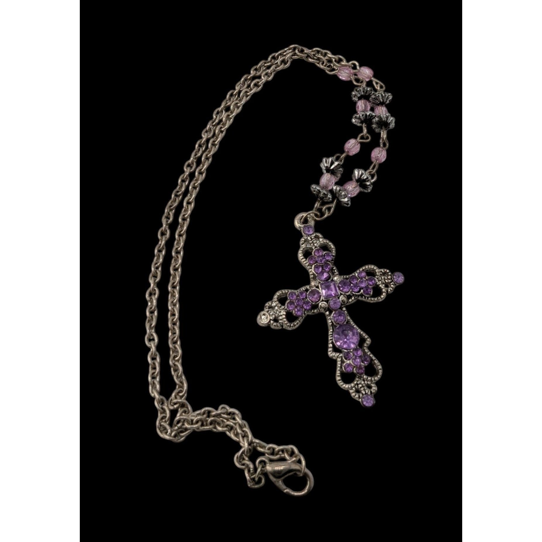 Other Pastel Goth Purple Rhinestone Cross Necklace With Beaded Cha Size ONE SIZE - 3 Thumbnail