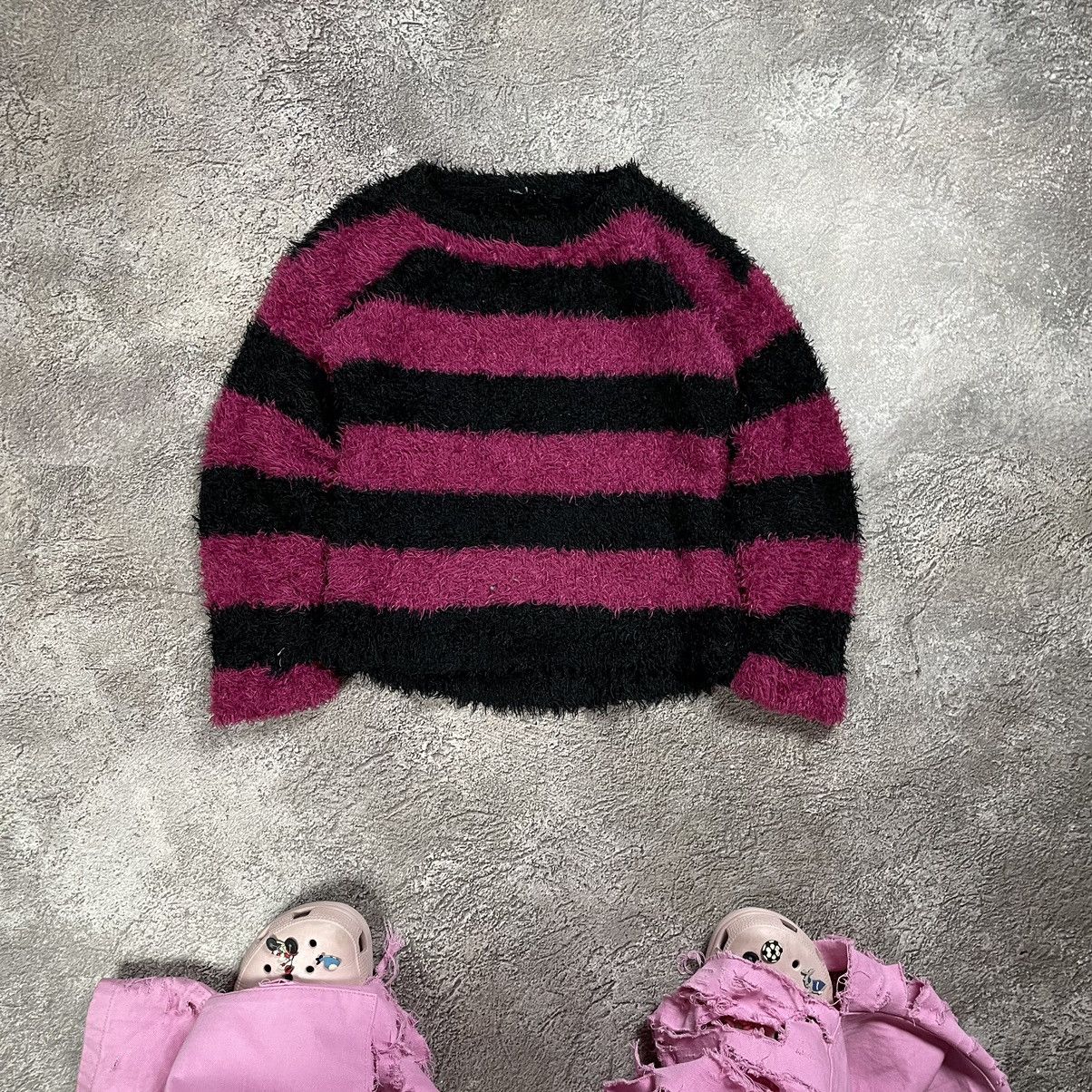 Vintage Vintage 90s Striped Fuzzy Sweater Pink Black Grunge Boxy XS Size XS / US 0-2 / IT 36-38 - 1 Thumbnail