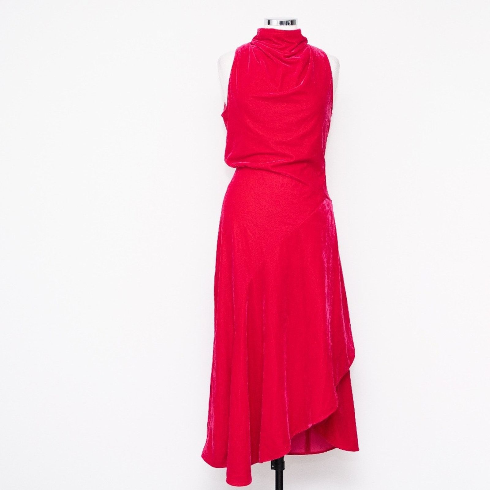 Reiss Reiss: Giannon Velvet Funnel Neck Asymmetric Midi Dress. Size M / US 6-8 / IT 42-44 - 1 Thumbnail