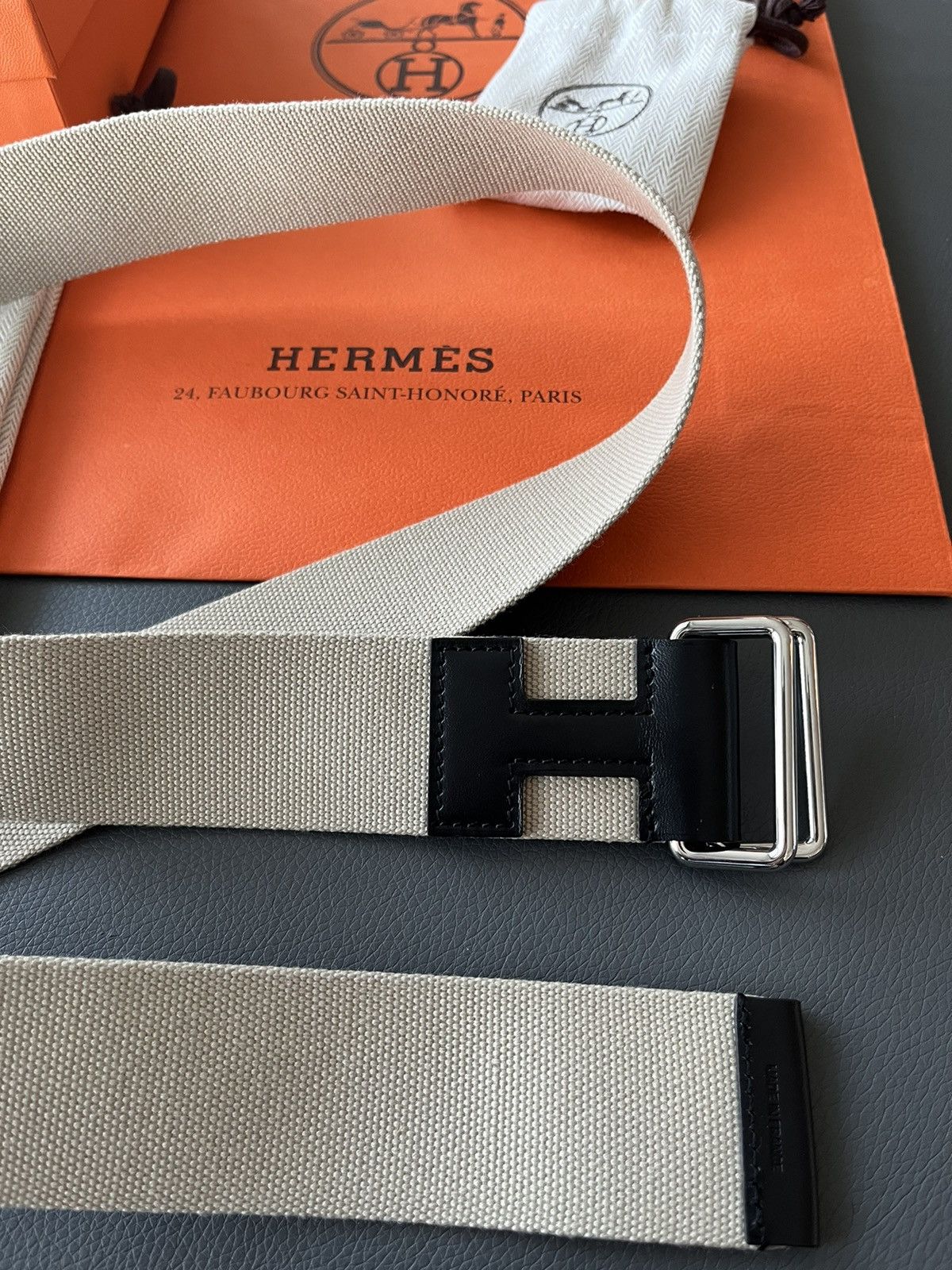 Hermes Limited Edition Hermes Brand New H Logo Leather Canvas Belt Size 34 - 8 Thumbnail
