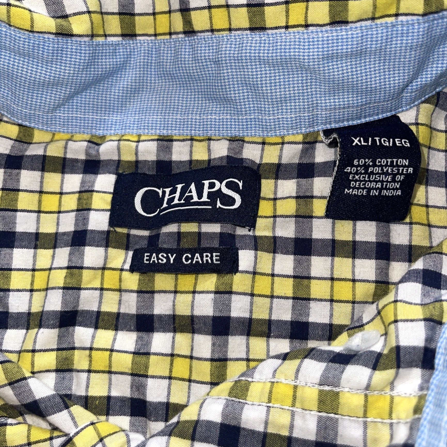 Chaps CHAPS Shirt Men XL Plaid Button-Down Easy Care Yellow Blue Long Sleeve Preppy Size US XL / EU 56 / 4 - 5 Thumbnail