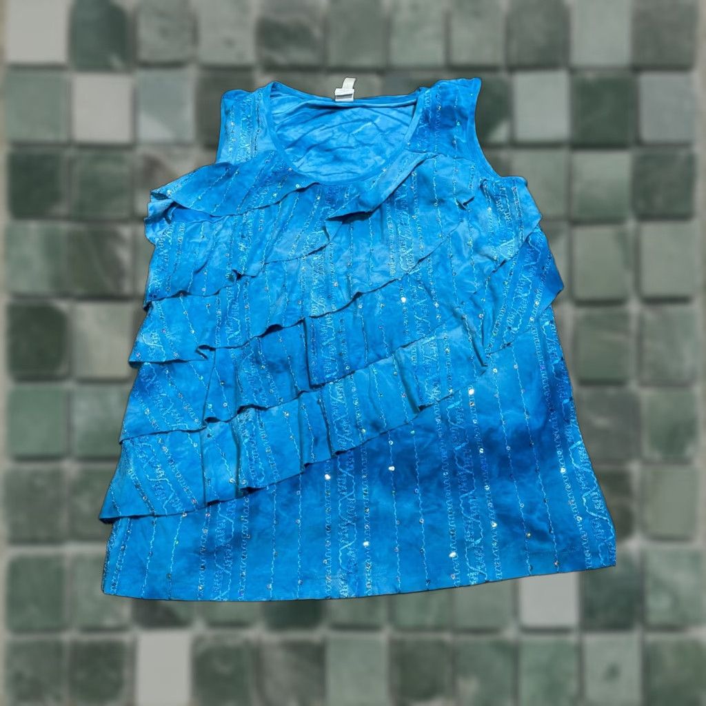Vintage Perception Concept Blouse Womens Large L Blue Sleeveless Round Neck Tunic Blouse Size L / US 10 / IT 46 - 1 Thumbnail