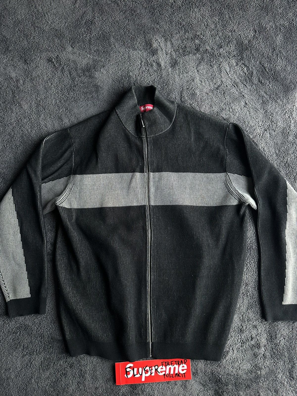 Supreme Supreme 2-Tone Ribbed Zip Up Sweater Black Grey Size US L / EU 52-54 / 3 - 4 Thumbnail