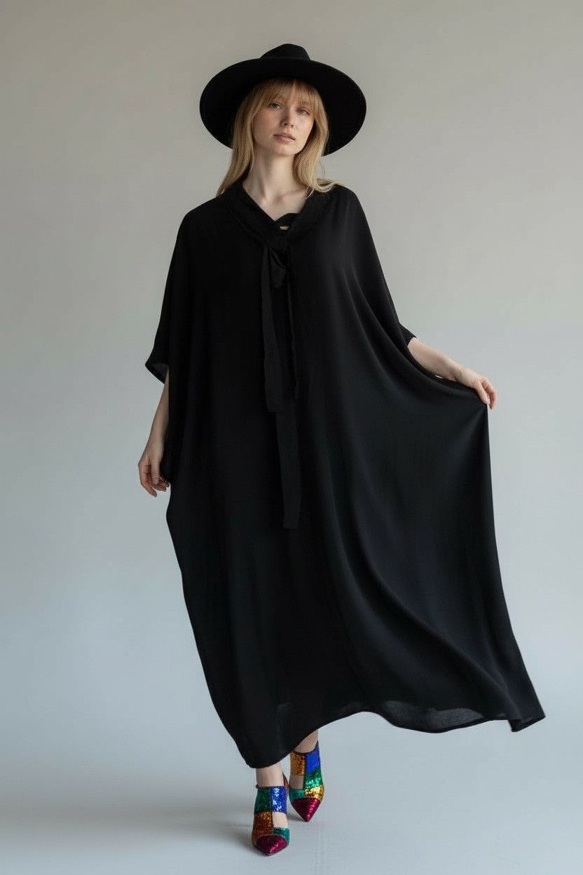 Japanese Brand Hamon Brand Batwing Long Dress with Bow-Tie (167) Size ONE SIZE - 1 Thumbnail