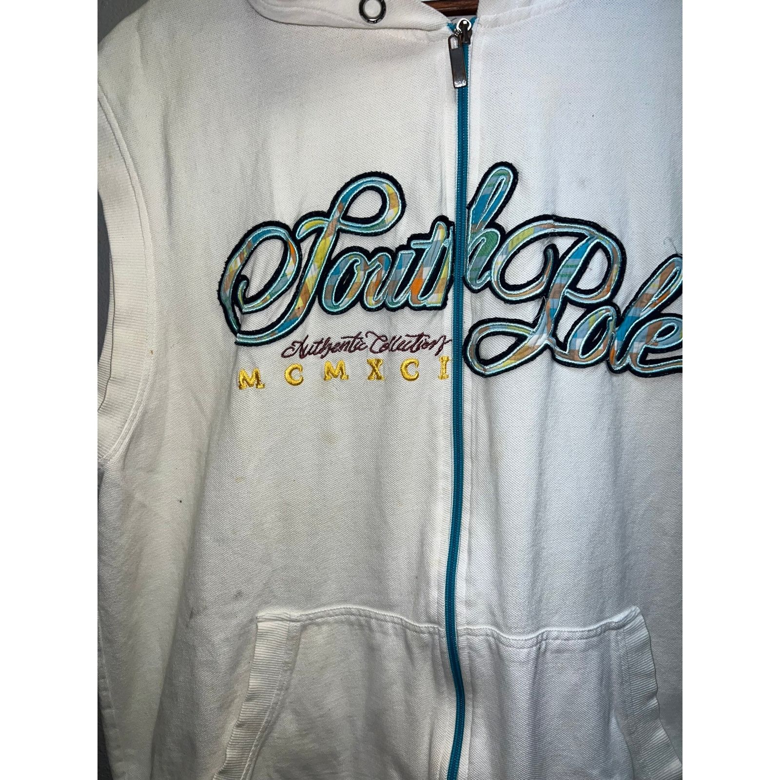 Vintage Y2K Southpole Sleeveless Hoodie Workout Full Zip White XL Size US XL / EU 56 / 4 - 4 Thumbnail