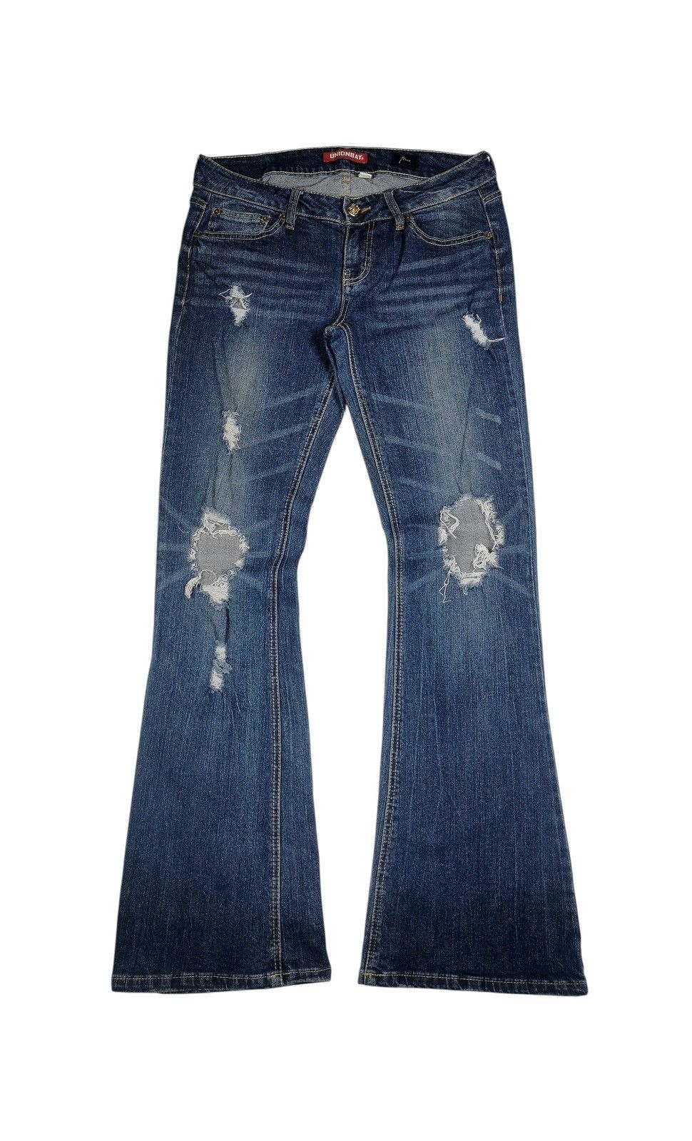 UNIONBAY Unionbay Slim Thigh Flare Legs Distressed Jeans Size 30" / US 8 / IT 44 - 2 Thumbnail